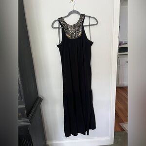 John Paul Richard Large Black Maxi Dress with Embellished Neckline